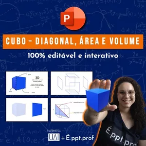 Imagem de capa para o Curso online Aula de matemática no PowerPoint - Geometria sólida - Cubo - Diagonal, área e volume