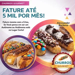 Imagem de capa para o Ebook Curso de Churros Gourmet E Receitas, Fature até 5 Mil Mês com Certificado