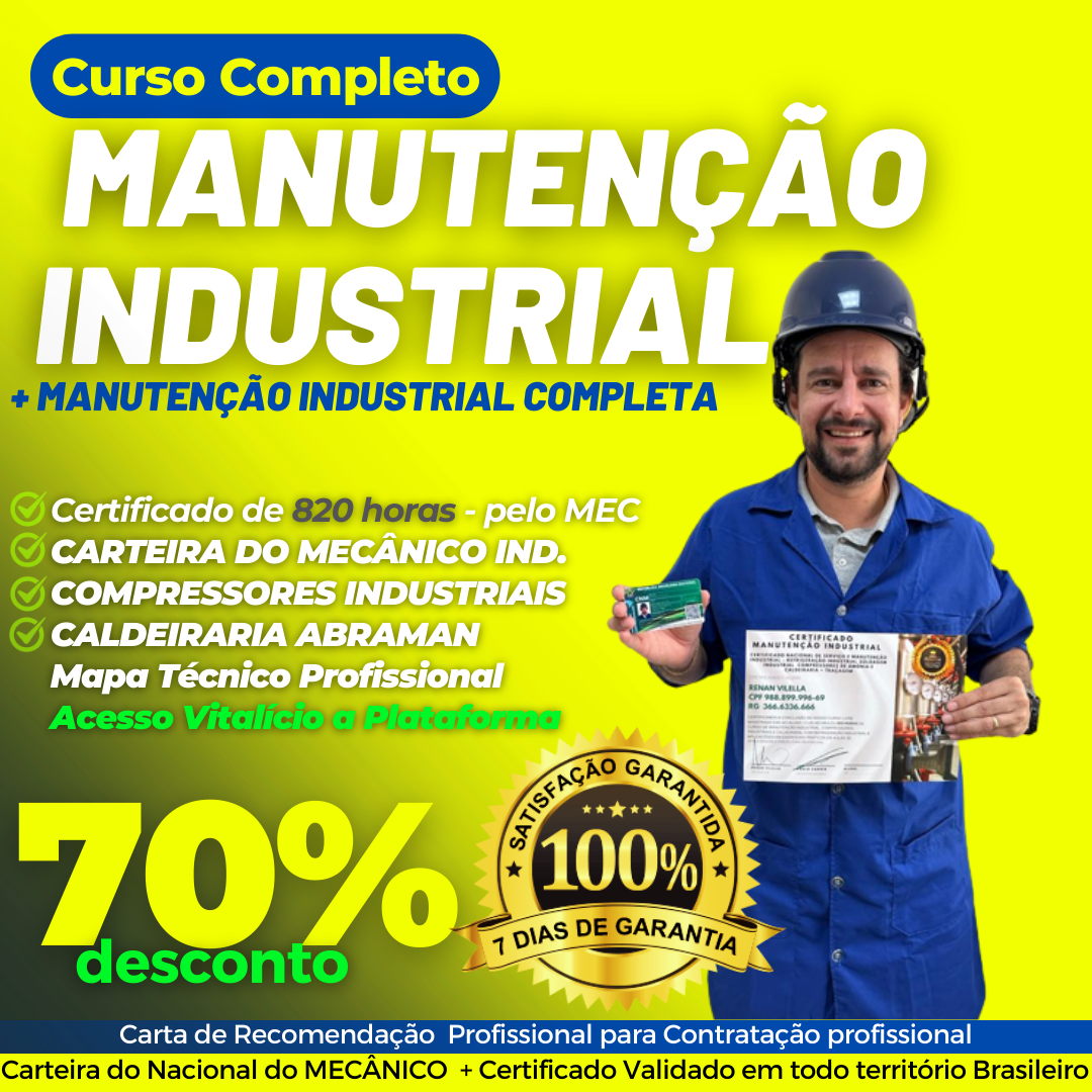 Imagem do curso Curso Completo de Mecânica Industrial + Compressores Industriais + Esteiras Transportadoras (Video Aulas + Ebook)