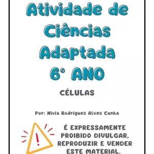 Imagem de capa para o Ebook  ATIVIDADE ADAPTADA DE CIENCIAS 6° ANO - Células