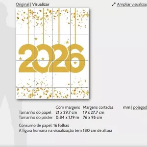 Imagem de capa para o Ebook Painel Gigante do Ano Novo 2026 para Imprimir - Design Dourado Moderno (16 Folhas A4)