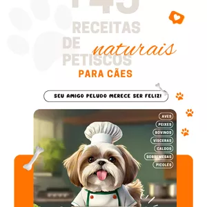 Imagem de capa para o Ebook E-Book +45 Receitas de Petiscos Naturais para Cães