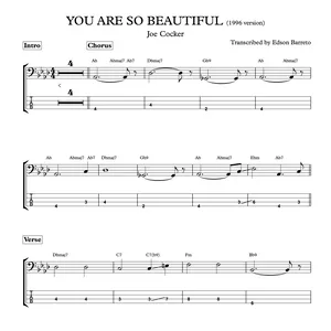 Cover image for Online course YOU ARE SO BEAUTIFUL (1996 version) (Joe Cocker) Bass Transcription, Score &amp; Tab Lesson