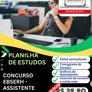Imagem de capa para o Curso online Planilha de estudos - Concurso Ebserh - Assistente Administrativo 