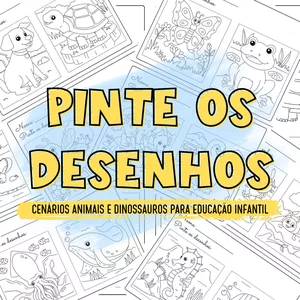 Imagem de capa para o Ebook Pinte os Desenhos: Cenários Animais e Dinossauros para Educação Infantil