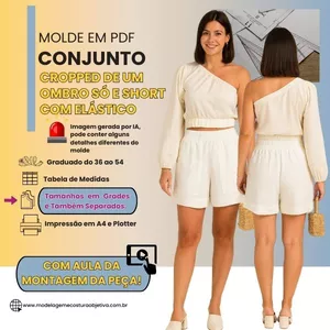 Imagem de capa para o Curso online MOLDE EM PDF - CONJUNTO CROPPED DE UM OMBRO SÓ E SHORT COM ELÁSTICO ( com vídeo de montagem da peça))