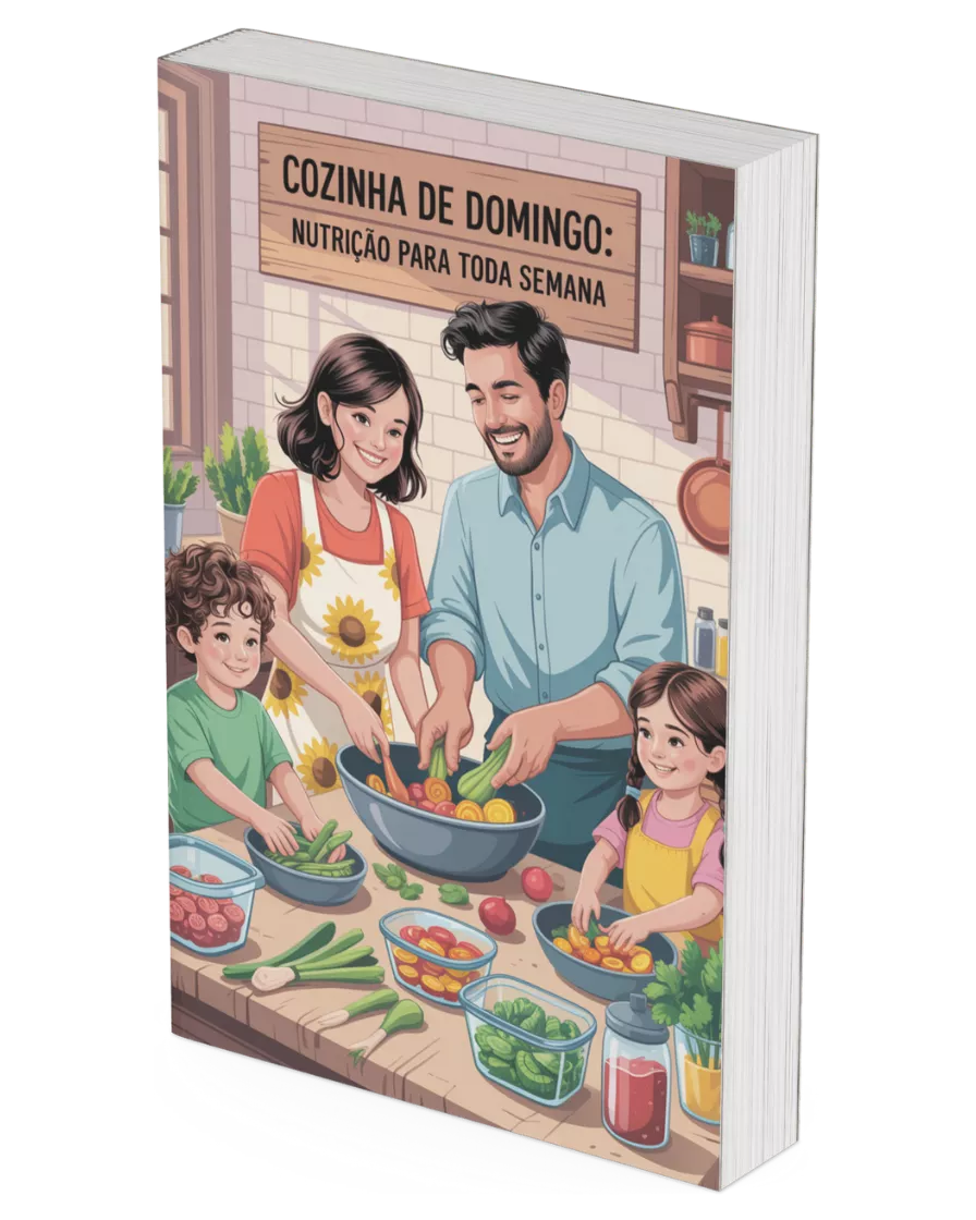 Família preparando refeições saudáveis juntos na cozinha de casa, conceito de Cozinha de Domingo.