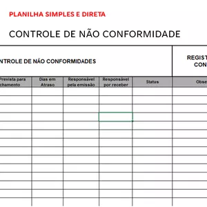 Imagem de capa para o Ebook PLANILHA CONTROLE DE NÃO CONFORMIDADE