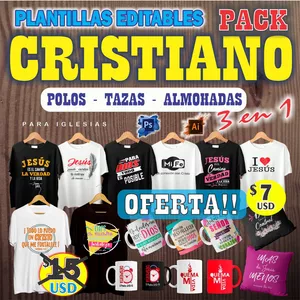 Imagen de portada para Curso online PACK CRISTIANO PLANTILLAS PARA CAMISETAS - POLOS- TAZAS- ALMOHADAS
