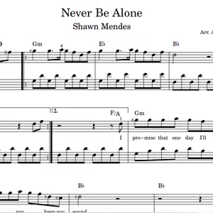 Imagem de capa para o Ebook Never Be Alone (Shawn Mendes) - Partitura para PIANO