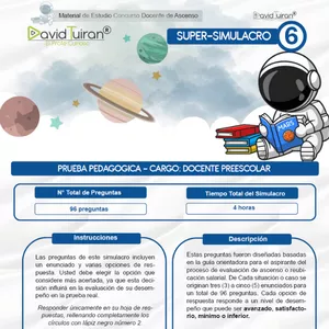 Imagen de portada para Ebook Super Simulacro #6: Prueba Pedagógica Preescolar (Ascenso) + Rubrica de Autoevaluación