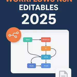 Imagen de portada para Ebook MEGA PACK DE WORKFLOWS N8N EDITABLES 2025