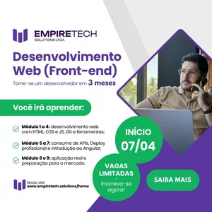 Imagem de capa para o Curso online Curso de Desenvolvimento Web (Front-end)
