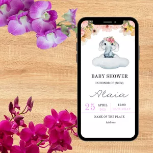Cover image for Ebook Digital invitation | baby shower | elephant | editable template