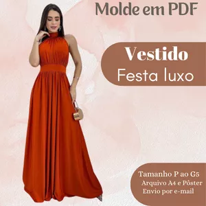 Imagem de capa para o Ebook MOLDE EM PDF VESTIDO FESTA LUXO 