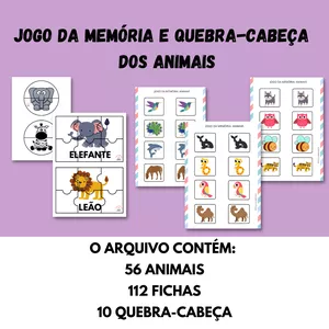 Imagem de capa para o Ebook 🐾 Jogo da Memória + Quebra-Cabeça dos Animais