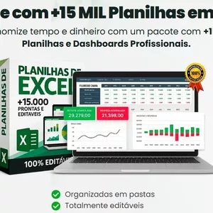 Imagem de capa para o Ebook Super Pacote 15 Mil Planilhas Excel + 200 Dashboards + Bônus + Brindes