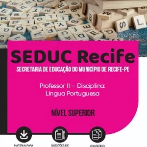 Imagem de capa para o Ebook Apostila SEDUC Recife 2023 - Professor II Disciplina: Língua Portuguesa