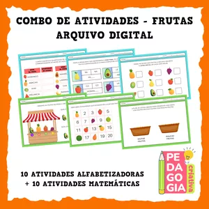 Imagem de capa para o Ebook COMBO DE ATIVIDADES FRUTAS - ATIVIDADES ALFABETIZADORAS E MATEMÁTICAS