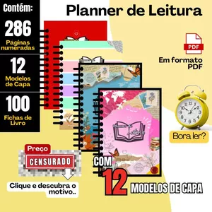 Imagem de capa para o Ebook Planner de Leitura - 286 Páginas numeradas e 12 Capas - Arquivo PDF