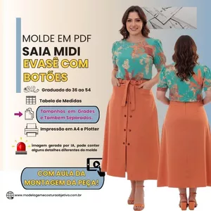 Imagem de capa para o Curso online MOLDE EM PDF -  SAIA MIDI EVASÊ COM BOTÕES (com vídeo da montagem da peça)