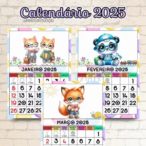 Imagem de capa para o Ebook CALENDÁRIO 2025 TEMA ANIMAIS FOFOS (ESCOLARES)