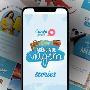 Imagem de capa para o Curso online Canva Posts - AGÊNCIA DE VIAGEM- 110 Templates Stories