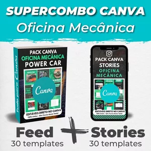 Imagem de capa para o Curso online Supercombo Canva - Oficina Mecânica Feed + Stories + Kit Bônus