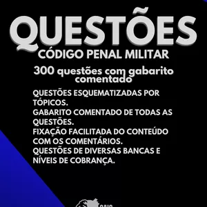 Imagem de capa para o Ebook 300 Questões de Direito Penal Militar com GABARITO COMENTADO
