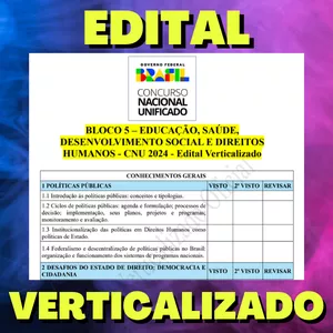 Imagem de capa para o Ebook BLOCO 5 – EDUCAÇÃO, SAÚDE, DESENVOLVIMENTO SOCIAL E DIREITOS HUMANOS - CNU 2024 - Edital Verticalizado