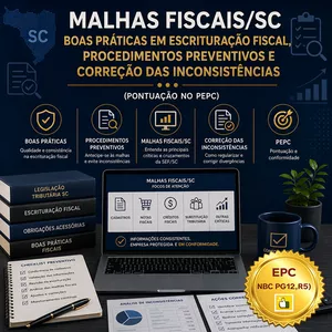 Imagem do curso MALHAS FISCAIS/SC - BOAS PRÁTICAS EM ESCRITURAÇÃO FISCAL, PROCEDIMENTOS PREVENTIVOS E CORREÇÃO DAS INCONSISTÊNCIAS (Pontuação no PEPC) - GRAVADO - 24/06/2026