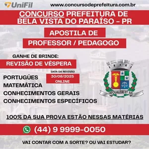 Imagem de capa para o Curso online PREPARAÇÃO PREFEITURA DE BELA VISTA DO PARAÍSO - PR