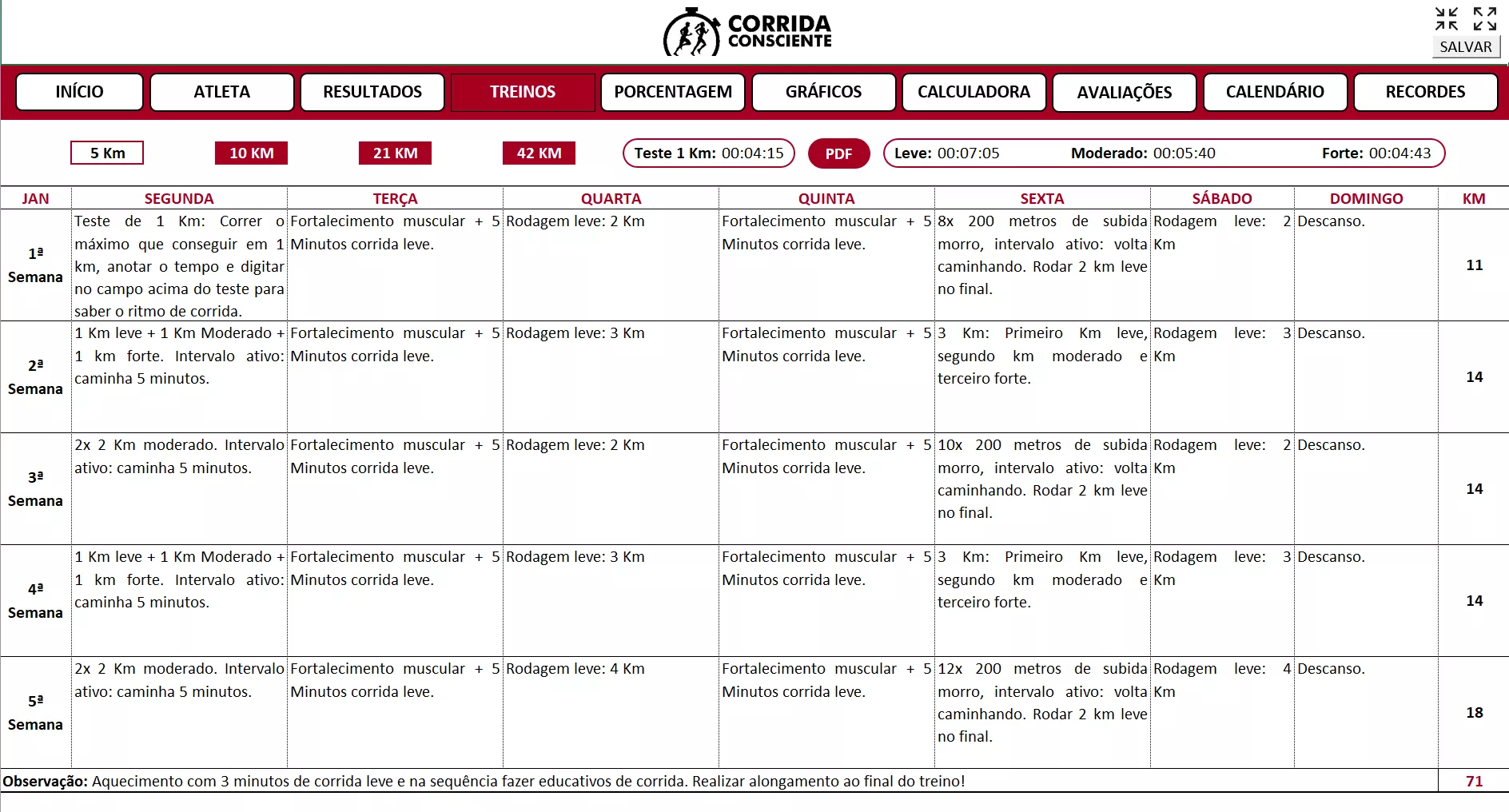 PLANILHA DE CORRIDA — imagem 3