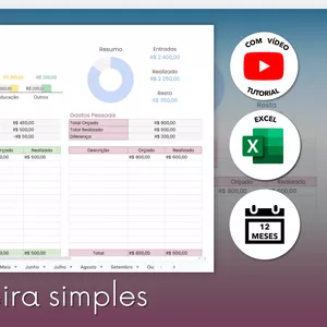Imagem de capa para o Ebook Planilha Controle Financeiro Simples - Excel