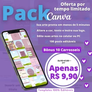 Imagem de capa para o Ebook PACK CANVA 100% EDITÁVEIS!