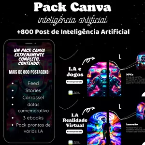 Imagem de capa para o Curso online Pack Canva Inteligência Artificial 800+ posts + 3 Ebooks