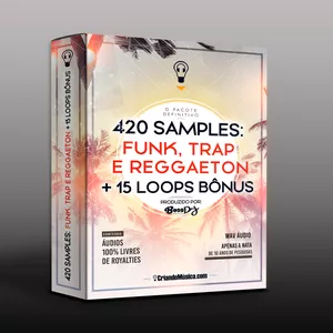 Imagem de capa para o Ebook 420 SAMPLES para FUNK, Trap &amp; Reggaeton + 15 BÔNUS LOOPS
