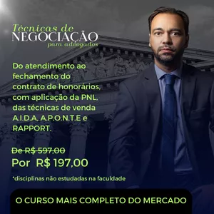 Imagem de capa para o Curso online TÉCNICA DE NEGOCIAÇÃO E VENDAS PARA ADVOGADOS E PARA JOVENS ADVOGADOS.
