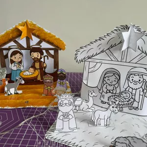 Imagem de capa para o Ebook Presépio 3D para colorir e montar! ✨
