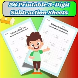 Cover image for Ebook 3 Digit Subtraction Worksheets.Worksheet 4th 5th 6th grade Elementary Math Table Math Sheet Home School Resource Worksheet Kids