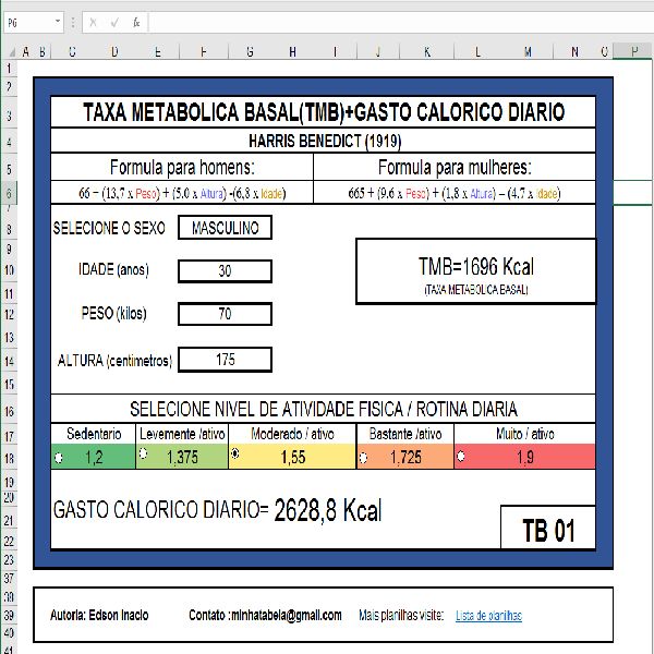 Ebooks TB01 CALCULAR TAXA METABOLICA BASAL TMB E GASTO CALORICO DIARIO 