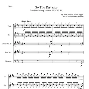 Imagem de capa para o Ebook Arranjo da música "Go The Distance" de Alan Menken para o filme 'Hércules', para Quinteto de Sopros