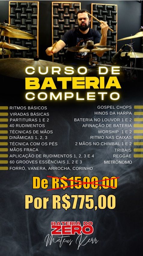Imagem do curso Curso de Bateria Completo - Tocando Bateria do Zero
