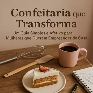 Imagem de capa para o Ebook Confeitaria que transforma: Um guia simples e afetivo para mulheres que querem empreender de casa.