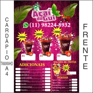 Imagem de capa para o Curso online Lindo Cardápio só Frente de Açaí tamanho A4 em Corel Draw Profissional 2022.