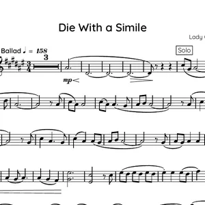 Imagem de capa para o Ebook Partitura Die With a Smile - Sax Alto - Lady Gaga &amp; Bruno Mars