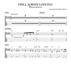 Cover image for Ebook I WILL ALWAYS LOVE YOU (Whitney Houston) Bass Transcription, Score &amp; Tab Lesson