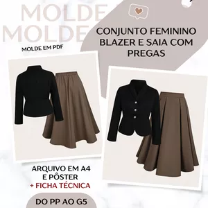 Imagem de capa para o Ebook Conjunto Feminino | Blazer e Saia com Pregas - Molde em PDF