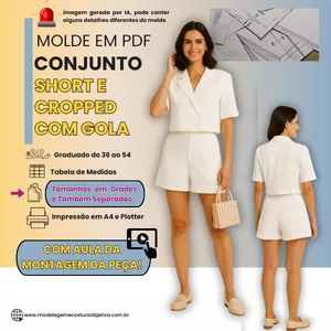 Imagem de capa para o Curso online MOLDE EM PDF - CONJUNTO SHORT E CROPPED COM GOLA ( com vídeo da montagem da peça)