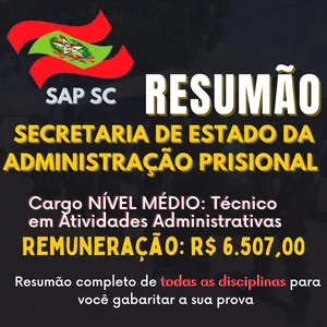 Imagem de capa para o Ebook Resumão RETA FINAL - SAP/SC - Técnico em Atividades Administrativas